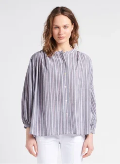 SEE U SOON Gestreepte Blouse Van Linnen En Katoen Met Glansdraad | Blauw