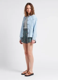 Sessun ASHTON - Licht Jasje Met Klassieke Kraag Katoenblend | Jeans Verschoten -Kleding Winkel 4112523