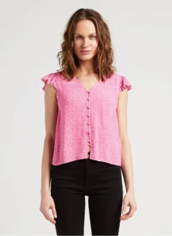 Whistles Top Van Viscose Met V-hals En Print | Roze