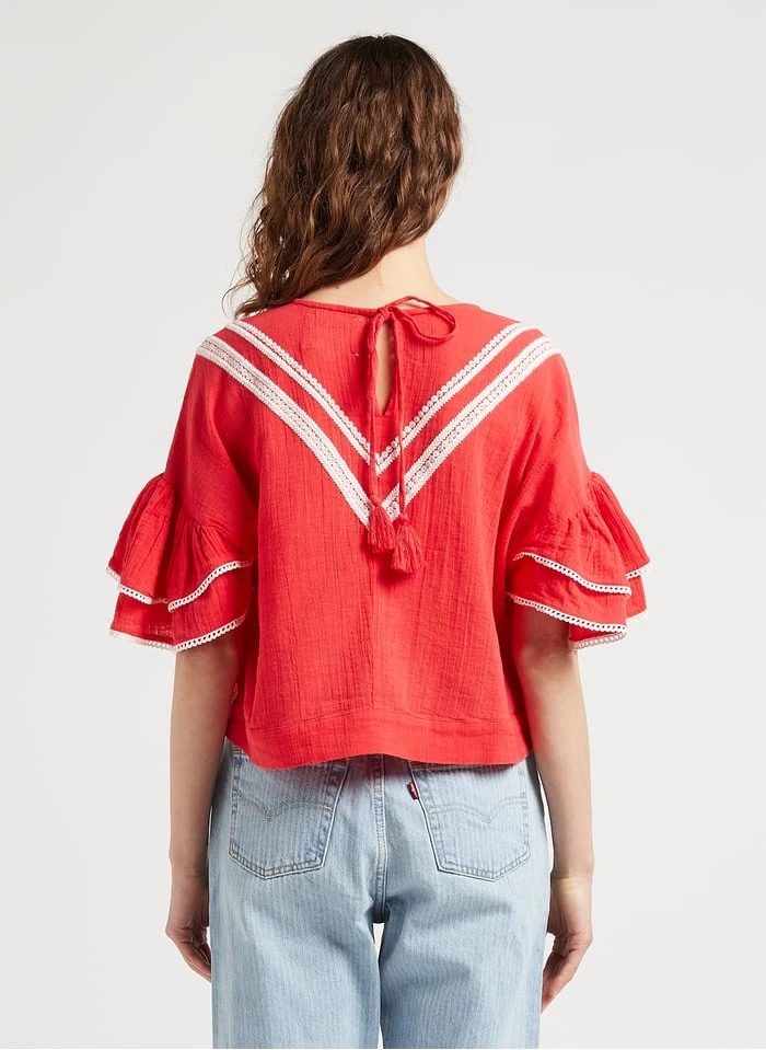 STELLA FOREST LIZZY - Wijde Katoenen Top Met Ronde Hals En Borduursel | Oranje 2 STELLA FOREST LIZZY - Wijde Katoenen Top Met Ronde Hals En Borduursel | Oranje - Afbeelding 2