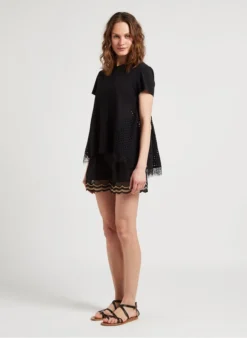 TWINSET Ruimvallende, Katoenen Top Met Ronde Hals | Zwart -Kleding Winkel 4120903