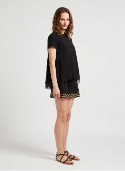 TWINSET Ruimvallende, Katoenen Top Met Ronde Hals | Zwart -Kleding Winkel 4120907