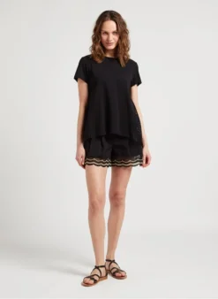 TWINSET Ruimvallende, Katoenen Top Met Ronde Hals | Zwart -Kleding Winkel 4120908