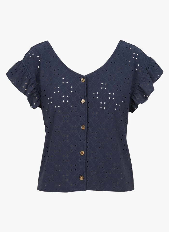 LE TEMPS DES CERISES PEDRINA - Top Met V-hals En Engels Kant | Blauw 3 LE TEMPS DES CERISES PEDRINA - Top Met V-hals En Engels Kant | Blauw - Afbeelding 3