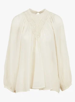 BOUM - Wijde, Katoenen Blouse Met Ronde Hals | Wit -Kleding Winkel 4122309