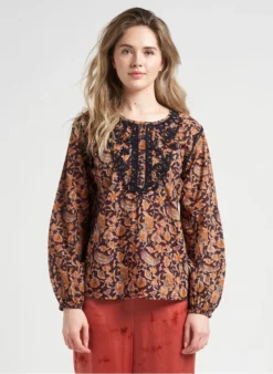 AMRITA - Katoenen Top Met Ronde Hals En Borduursel | Veelkleurig