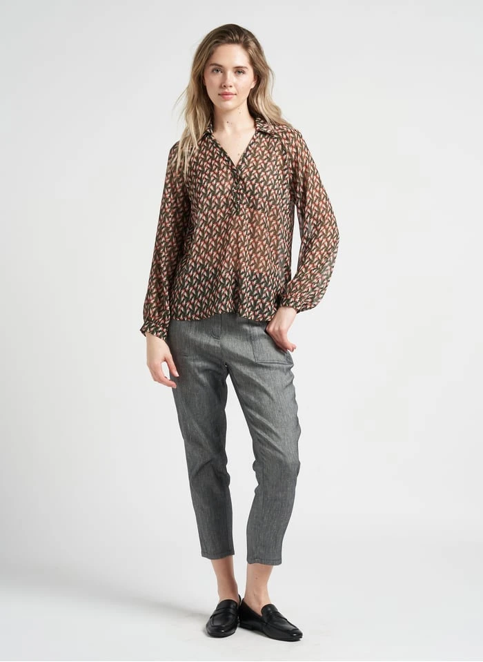ONE STEP Blouse Van Voile Met Tuniekhals En Print | Groen 4 ONE STEP Blouse Van Voile Met Tuniekhals En Print | Groen - Afbeelding 4