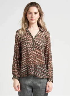ONE STEP Blouse Van Voile Met Tuniekhals En Print | Groen