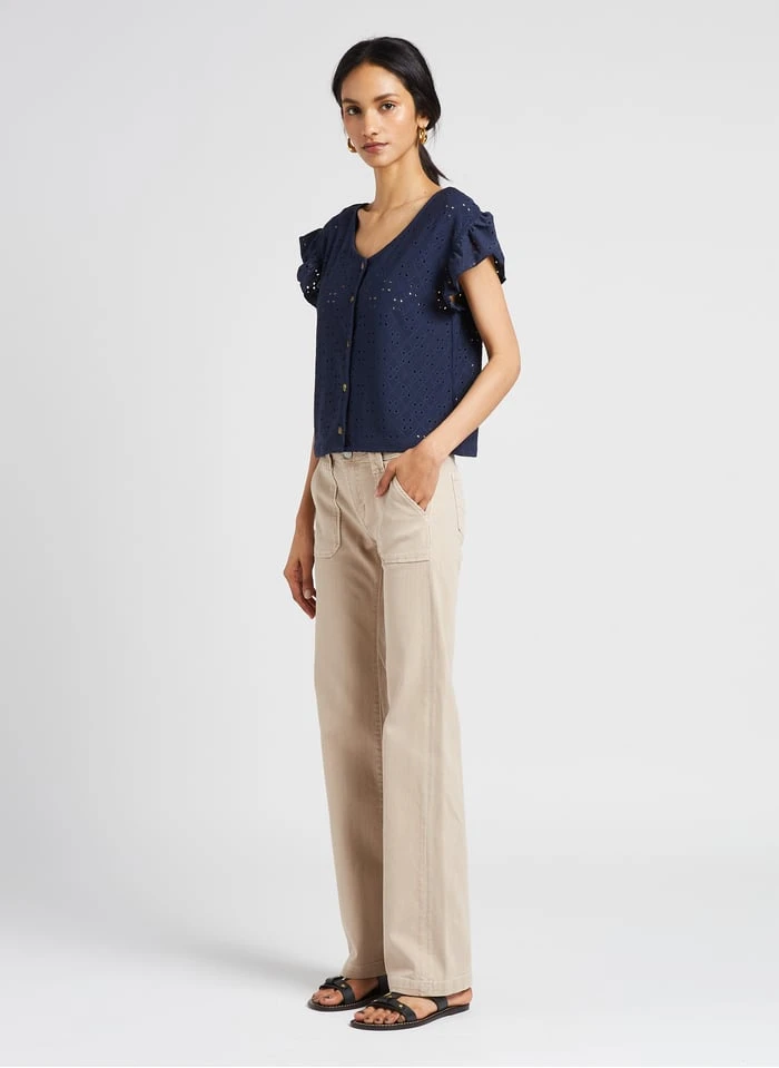 LE TEMPS DES CERISES PEDRINA - Top Met V-hals En Engels Kant | Blauw 4 LE TEMPS DES CERISES PEDRINA - Top Met V-hals En Engels Kant | Blauw - Afbeelding 4