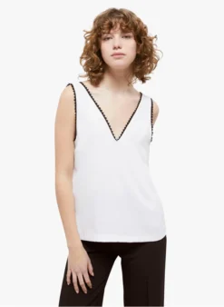 THE KOOPLES Top Met V-hals En Kanten Biesje | Wit