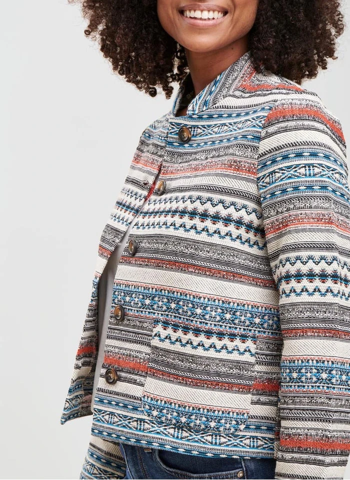 Jasje Met Opstaande Kraag En Jacquardmotief | Wit 3 Jasje Met Opstaande Kraag En Jacquardmotief | Wit - Afbeelding 3