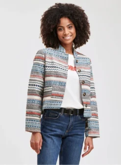 Jasje Met Opstaande Kraag En Jacquardmotief | Wit