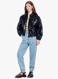 Sandro ARNOLD - Gewatteerd, Lamsleren Jasje | Zwart -Kleding Winkel 4126933