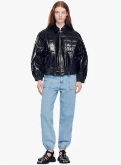 Sandro ARNOLD - Gewatteerd, Lamsleren Jasje | Zwart -Kleding Winkel 4126934