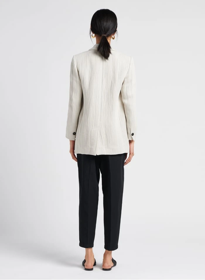 Jasje Met Reverskraag En Visgraatmotief, Linnen En Katoen | Grijs 6 Jasje Met Reverskraag En Visgraatmotief, Linnen En Katoen | Grijs - Afbeelding 6