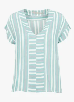 Gestreepte Top Met V-hals | Grijs