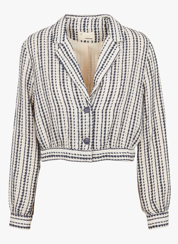 Kort, Gestreept Jasje Met Klassieke Kraag | Veelkleurig 3 Kort, Gestreept Jasje Met Klassieke Kraag | Veelkleurig - Afbeelding 3