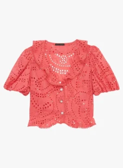 Tara Jarmon CARINE - Korte, Katoenen Top Met Borduurwerk | Roze -Kleding Winkel 4132315