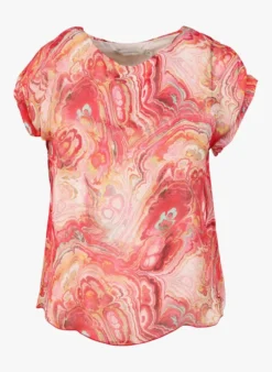 Ruimvallende Top Met Ronde Hals En Print | Rood