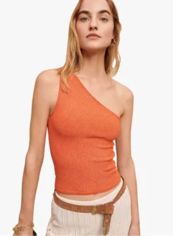 Maje MYSHOULDER - Glanzende, Asymmetrische Top | Oranje