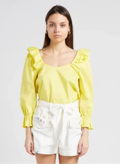 PAUL SMITH Katoenen Top Met Ruches | Geel