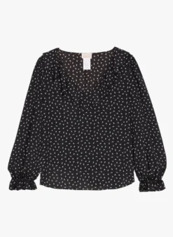 PERSONA FLORA - Blouse Met V-hals En Volants | Zwart -Kleding Winkel 4152120