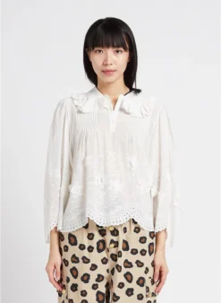 BASKET - Soepelvallende, Katoenen Blouse Met Borduursel | Wit