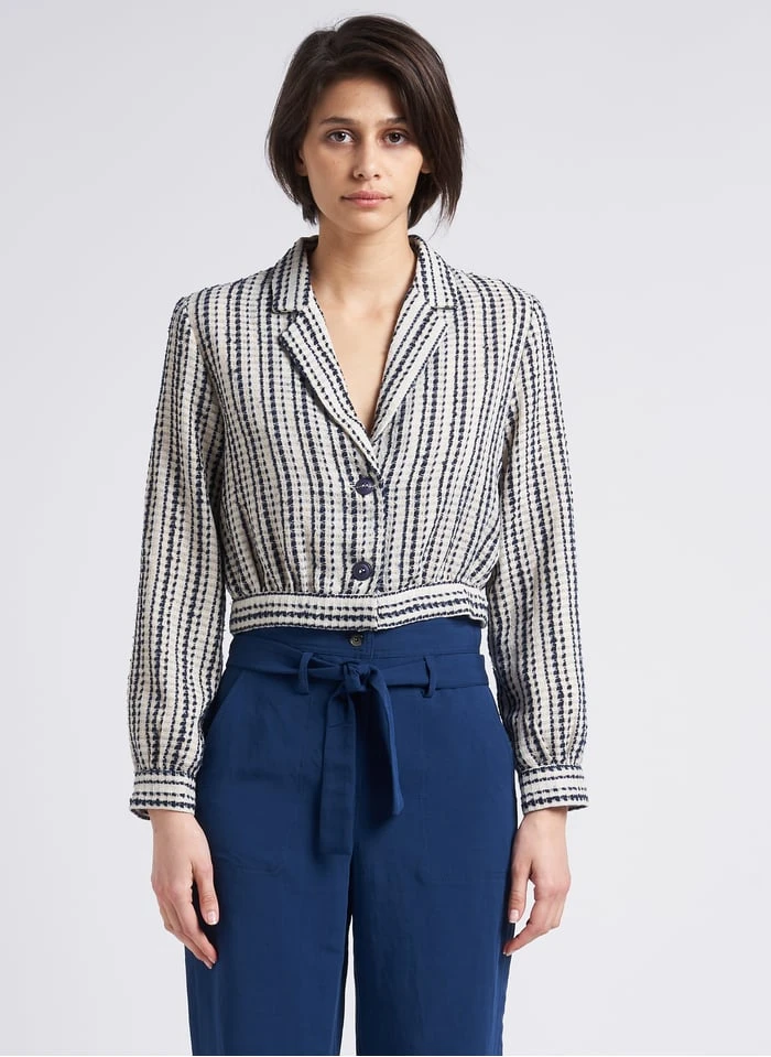 Kort, Gestreept Jasje Met Klassieke Kraag | Veelkleurig 1 Kort, Gestreept Jasje Met Klassieke Kraag | Veelkleurig