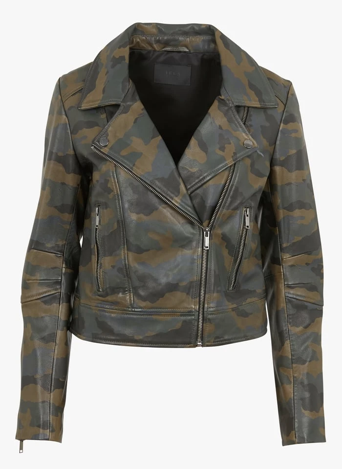 Ikks Leren Jasje Met Camouflageprint | Kaki 3 Ikks Leren Jasje Met Camouflageprint | Kaki - Afbeelding 3