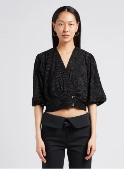 IRO LISETTA - Top Met V-hals En Glanzende Strepen | Zwart