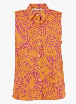 Top Van Biologisch Katoen Met Klassieke Kraag En Natuurprint | Bruin