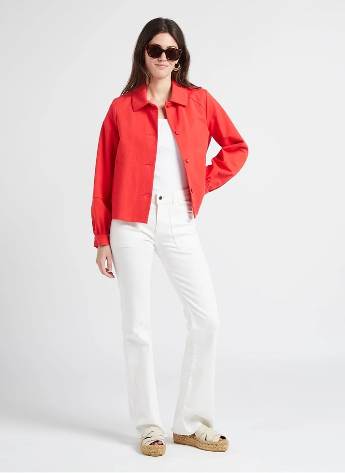 Katoenen Jasje Met Klassieke Kraag | Rood 5 Katoenen Jasje Met Klassieke Kraag | Rood - Afbeelding 5