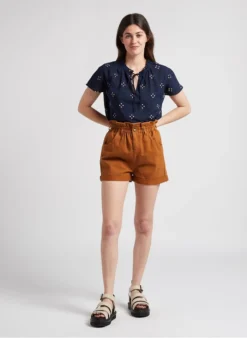 Vila MARIE - Top Met Lange Mouw, Tuniekhals En Stippenmotief Katoenblend | Blauw -Kleding Winkel 4187295