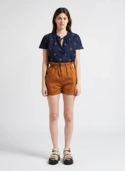 Vila MARIE - Top Met Lange Mouw, Tuniekhals En Stippenmotief Katoenblend | Blauw -Kleding Winkel 4187299