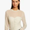 MORGAN TIVOLI - Top Met Opstaande Kraag En Glansdraad | Beige