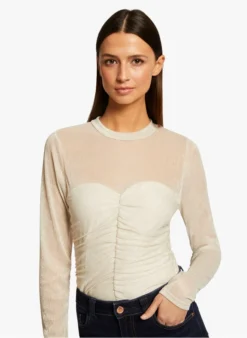 MORGAN TIVOLI - Top Met Opstaande Kraag En Glansdraad | Beige