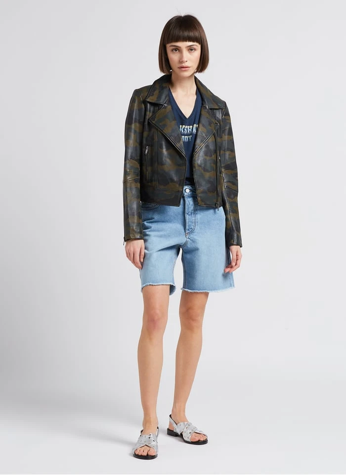 Ikks Leren Jasje Met Camouflageprint | Kaki 4 Ikks Leren Jasje Met Camouflageprint | Kaki - Afbeelding 4