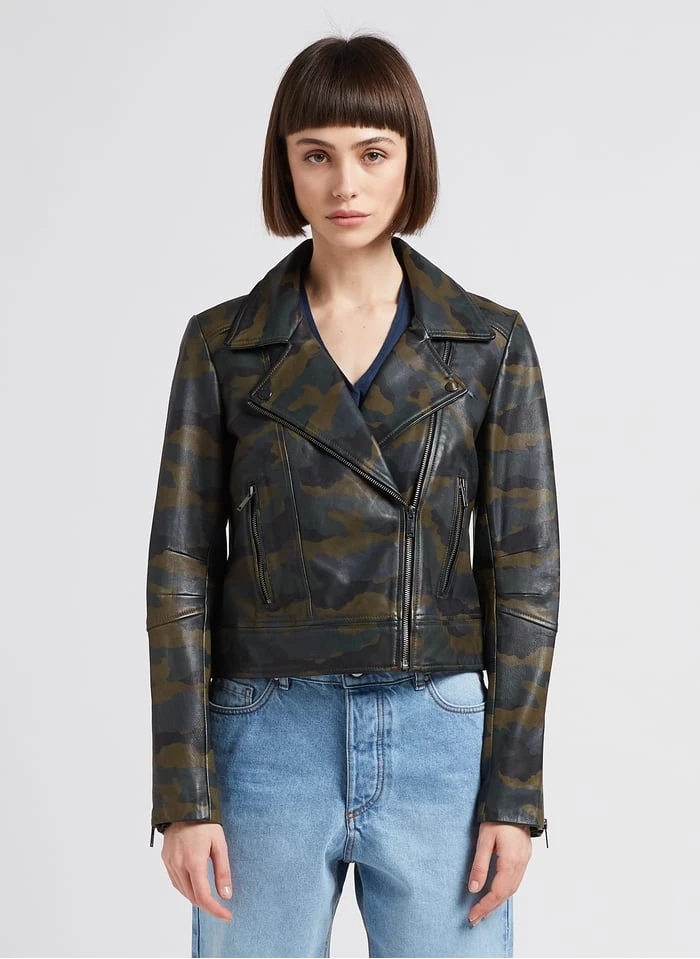 Ikks Leren Jasje Met Camouflageprint | Kaki 1 Ikks Leren Jasje Met Camouflageprint | Kaki