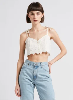 Sessun VALDINA - Croptop Met Borduursel Katoenblend | Wit