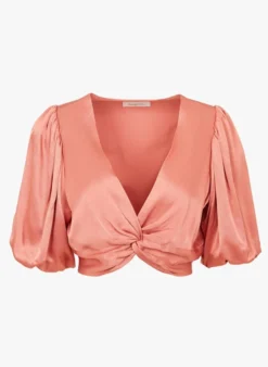 BERENICE TOMA - Croptop Met V-hals En Satijnglans | Oranje -Kleding Winkel 4207996