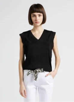 LE TEMPS DES CERISES ARKET - Geplooide Top Met V-hals | Zwart