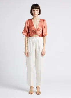 BERENICE TOMA - Croptop Met V-hals En Satijnglans | Oranje -Kleding Winkel 4209248