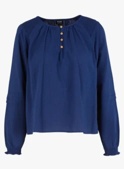 CAROLIE - Top Van Biokatoen Met Ronde Hals | Blauw -Kleding Winkel 4210481
