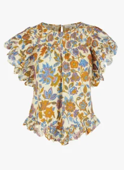 BELLE - Katoenen Top Met Ronde Hals En Bloemenprint | Groen -Kleding Winkel 4210530