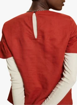 ESPRIT Top Met Ronde Hals Linnenblend | Oranje -Kleding Winkel 4210664