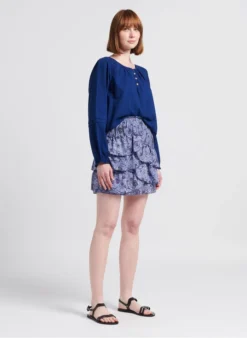 CAROLIE - Top Van Biokatoen Met Ronde Hals | Blauw -Kleding Winkel 4217038