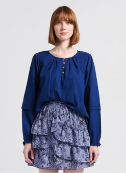 CAROLIE - Top Van Biokatoen Met Ronde Hals | Blauw