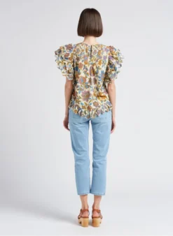 BELLE - Katoenen Top Met Ronde Hals En Bloemenprint | Groen -Kleding Winkel 4217612