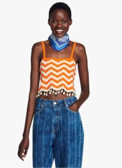 Sandro CASSANDRE - Croptop Met Vierkante Hals | Oranje -Kleding Winkel 4227399