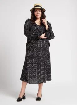 PERSONA FLORA - Blouse Met V-hals En Volants | Zwart -Kleding Winkel 4236434